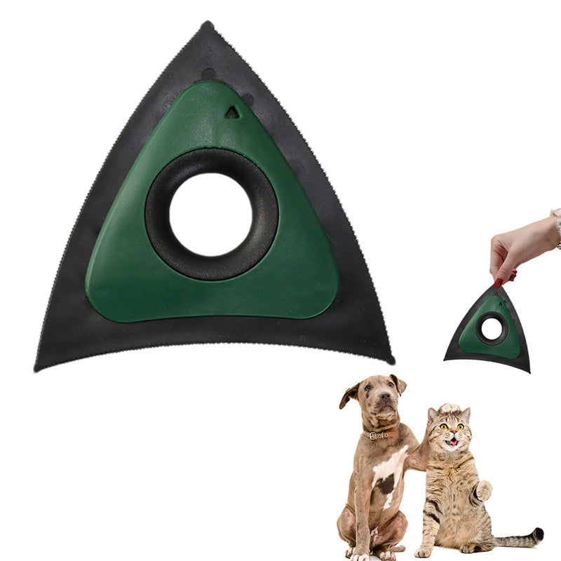 Removedor triangular verde apresentado com cães e gatos