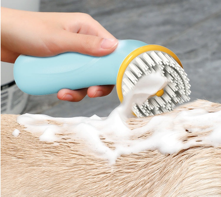 Escova de banho para animais com dispensador integrado de champô